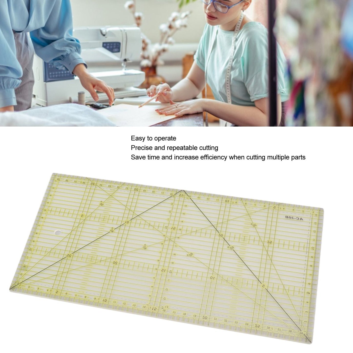 Acrylic Quilt Ruler DIY Precise Scale Transparent Quilting Ruler for Sewing Measuring Patchwork V1294-YM0521-3117230040811