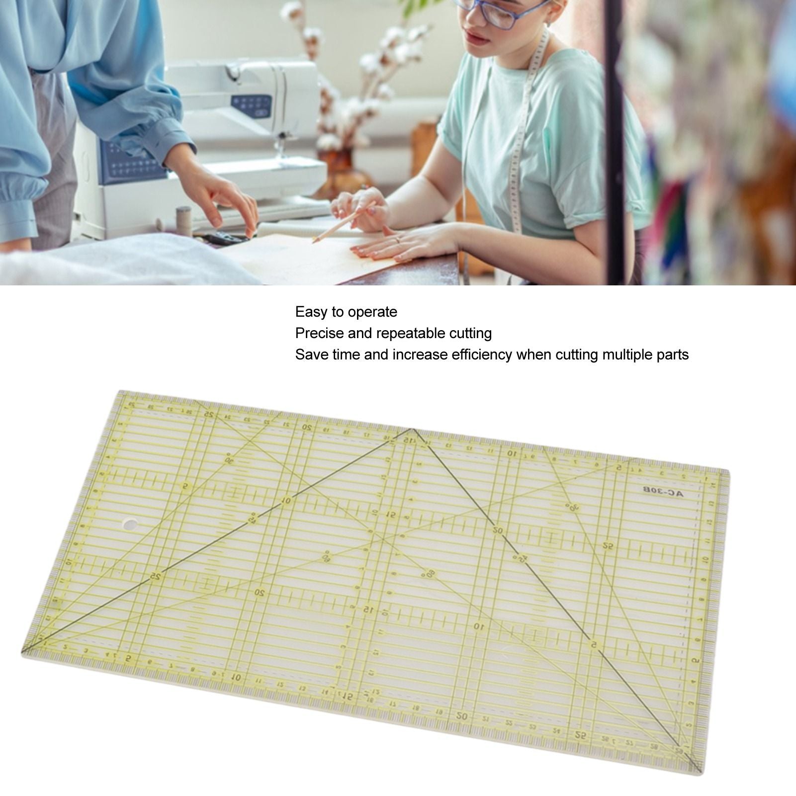 Acrylic Quilt Ruler DIY Precise Scale Transparent Quilting Ruler for Sewing Measuring Patchwork V1294-YM0521-3117230040811