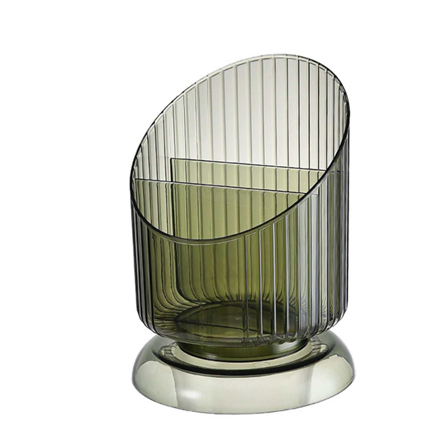 Makeup Brush Holder Organizer Plastic Transparent Round Makeup Brush Storage Holder Cup for Pen Pencil Green V1294-YM0521-3117230041811