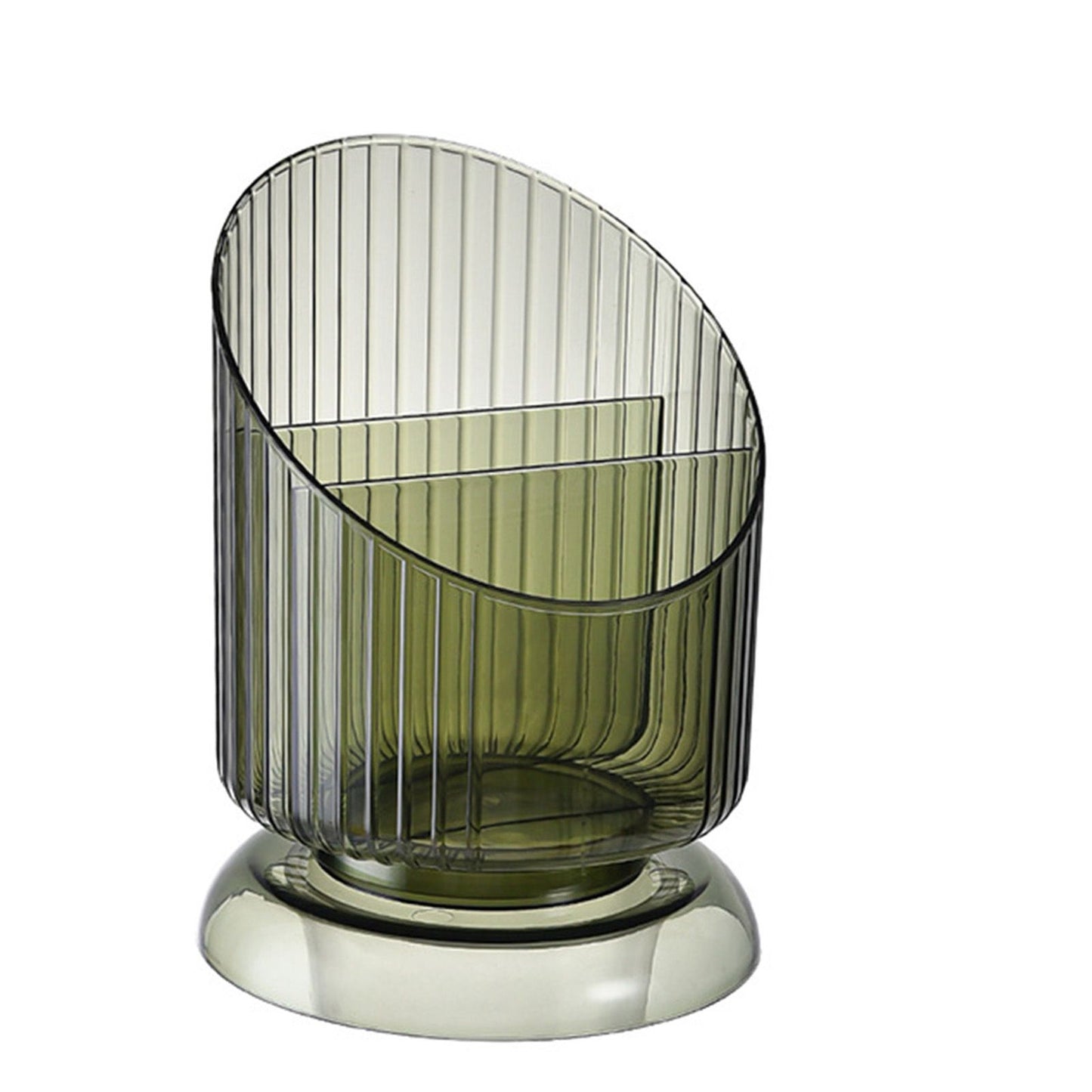 Makeup Brush Holder Organizer Plastic Transparent Round Makeup Brush Storage Holder Cup for Pen Pencil Green V1294-YM0521-3117230041811
