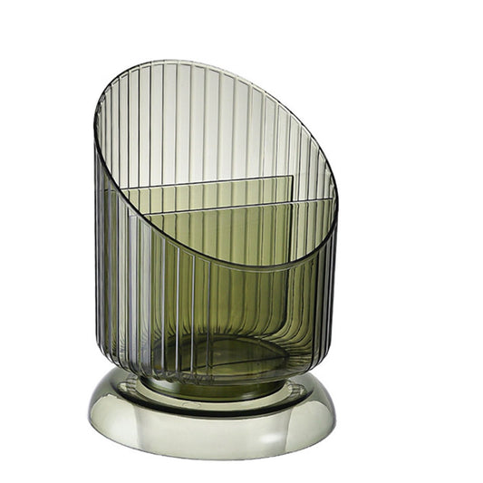 Makeup Brush Holder Organizer Plastic Transparent Round Makeup Brush Storage Holder Cup for Pen Pencil Green V1294-YM0521-3117230041811