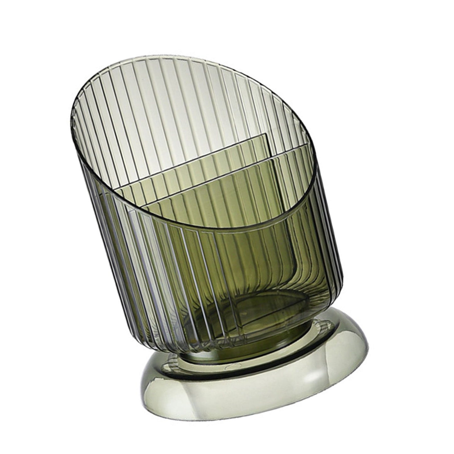 Makeup Brush Holder Organizer Plastic Transparent Round Makeup Brush Storage Holder Cup for Pen Pencil Green V1294-YM0521-3117230041811