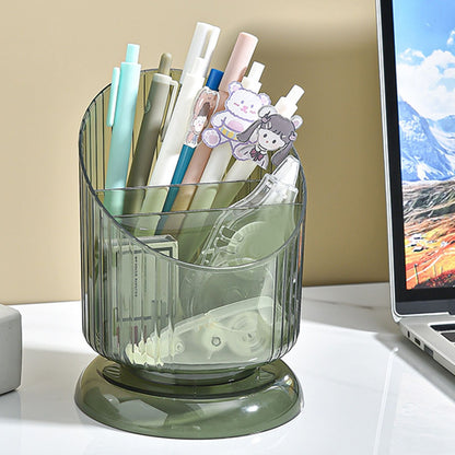 Makeup Brush Holder Organizer Plastic Transparent Round Makeup Brush Storage Holder Cup for Pen Pencil Green V1294-YM0521-3117230041811