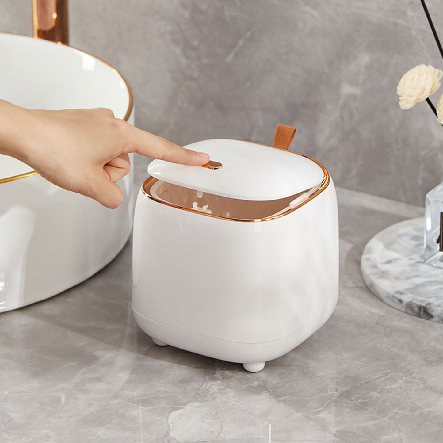 Push Type Desktop Trash Bin with Lid Fashionable Double Layer Large Opening Garbage Container for Living Room V1294-YM0521-3117230042911
