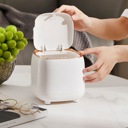Push Type Desktop Trash Bin with Lid Fashionable Double Layer Large Opening Garbage Container for Living Room V1294-YM0521-3117230042911