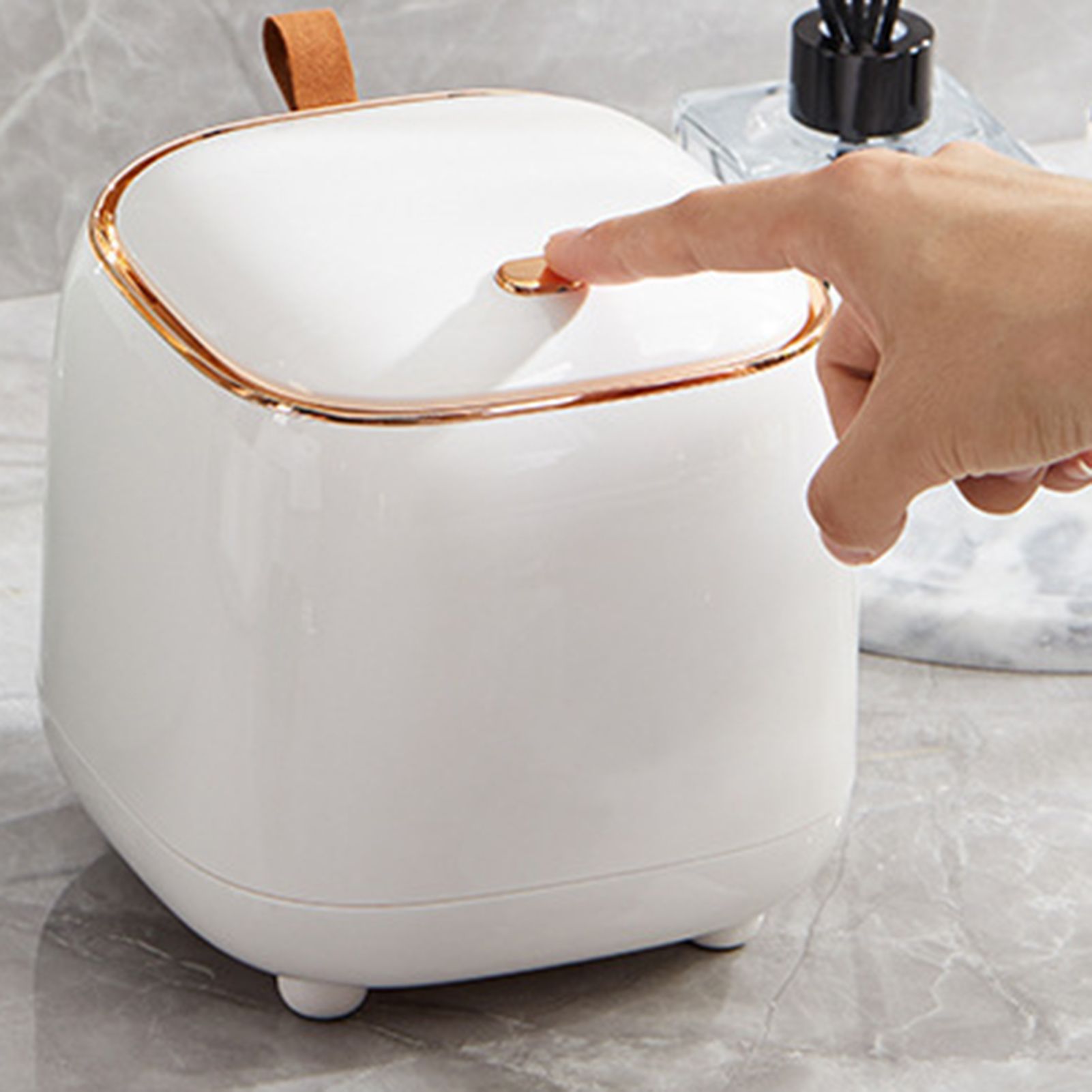 Push Type Desktop Trash Bin with Lid Fashionable Double Layer Large Opening Garbage Container for Living Room V1294-YM0521-3117230042911