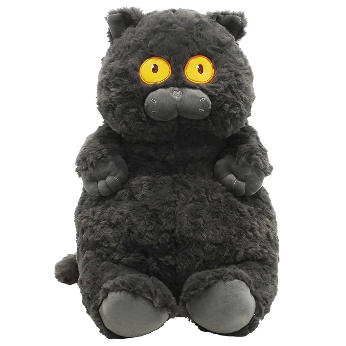 Cat Plush Toy Cute Soft Skin Friendly Fluffy Staring Short Plush Cat Hugging Sleeping Pillow for Home Black V1294-YM0521-3117230043011
