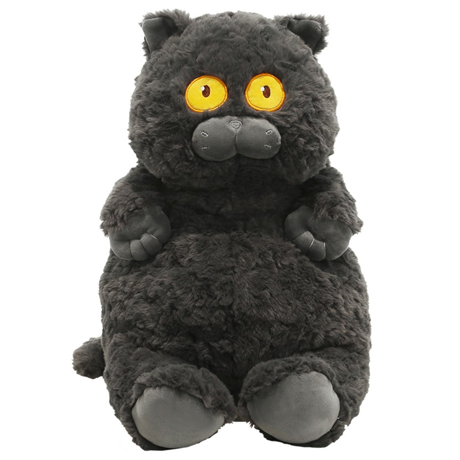 Cat Plush Toy Cute Soft Skin Friendly Fluffy Staring Short Plush Cat Hugging Sleeping Pillow for Home Black V1294-YM0521-3117230043011