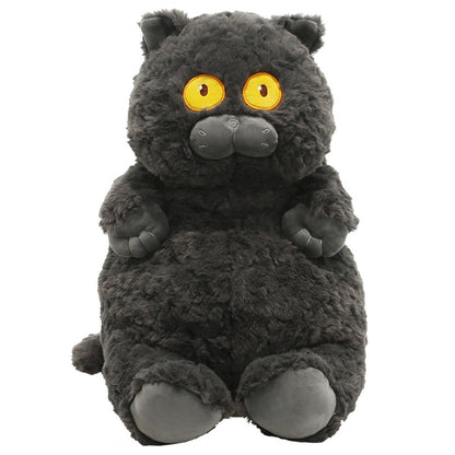 Cat Plush Toy Cute Soft Skin Friendly Fluffy Staring Short Plush Cat Hugging Sleeping Pillow for Home Black V1294-YM0521-3117230043011