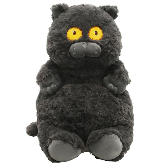 Cat Plush Toy Cute Soft Skin Friendly Fluffy Staring Short Plush Cat Hugging Sleeping Pillow for Home Black V1294-YM0521-3117230043011