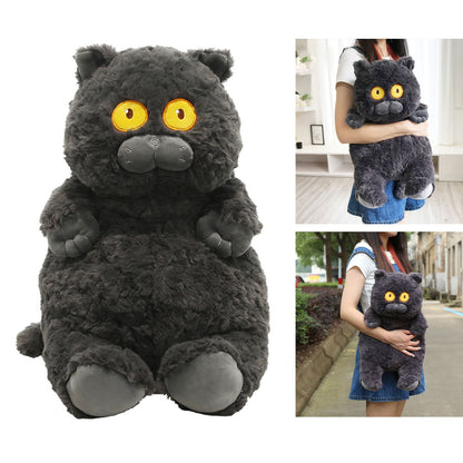 Cat Plush Toy Cute Soft Skin Friendly Fluffy Staring Short Plush Cat Hugging Sleeping Pillow for Home Black V1294-YM0521-3117230043011