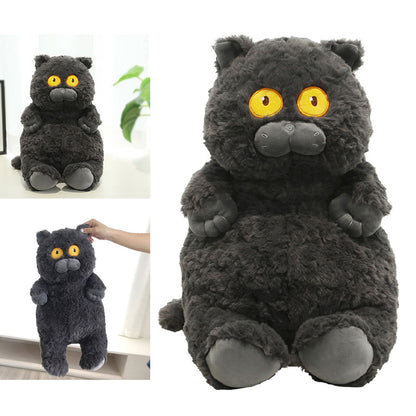 Cat Plush Toy Cute Soft Skin Friendly Fluffy Staring Short Plush Cat Hugging Sleeping Pillow for Home Black V1294-YM0521-3117230043011