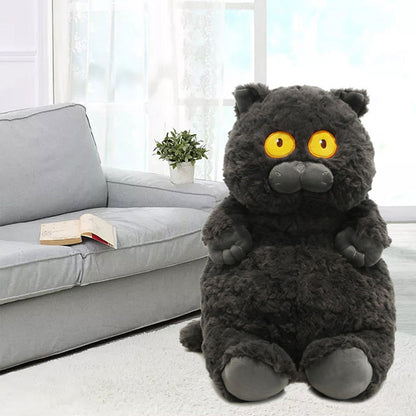 Cat Plush Toy Cute Soft Skin Friendly Fluffy Staring Short Plush Cat Hugging Sleeping Pillow for Home Black V1294-YM0521-3117230043011