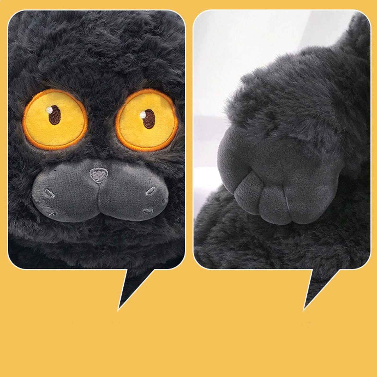 Cat Plush Toy Cute Soft Skin Friendly Fluffy Staring Short Plush Cat Hugging Sleeping Pillow for Home Black V1294-YM0521-3117230043011