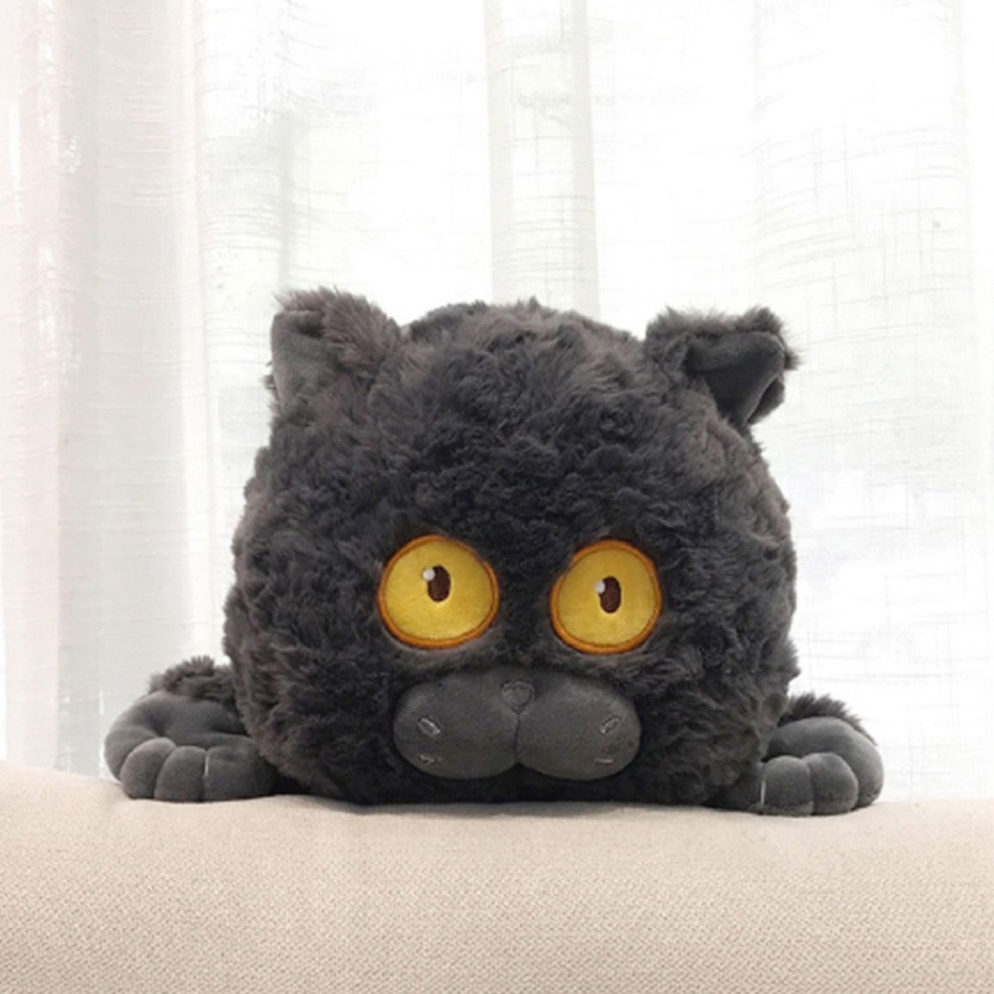 Cat Plush Toy Cute Soft Skin Friendly Fluffy Staring Short Plush Cat Hugging Sleeping Pillow for Home Black V1294-YM0521-3117230043011