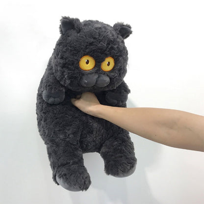 Cat Plush Toy Cute Soft Skin Friendly Fluffy Staring Short Plush Cat Hugging Sleeping Pillow for Home Black V1294-YM0521-3117230043011