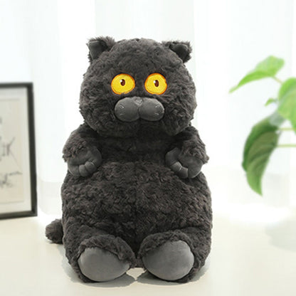 Cat Plush Toy Cute Soft Skin Friendly Fluffy Staring Short Plush Cat Hugging Sleeping Pillow for Home Black V1294-YM0521-3117230043011