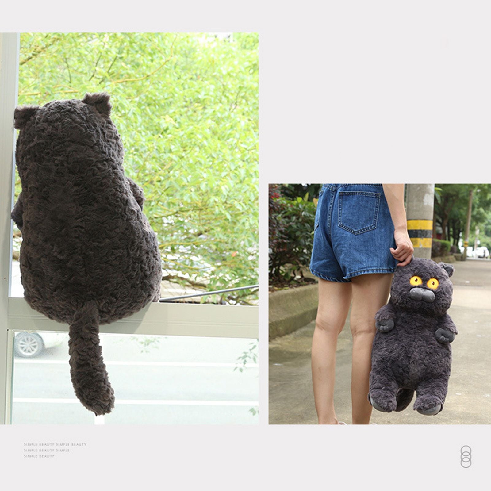 Cat Plush Toy Cute Soft Skin Friendly Fluffy Staring Short Plush Cat Hugging Sleeping Pillow for Home Black V1294-YM0521-3117230043011