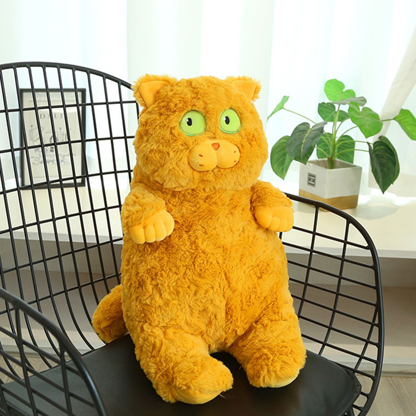 Cat Plush Toy Cute Soft Skin Friendly Fluffy Staring Short Plush Cat Hugging Sleeping Pillow for Home Brown V1294-YM0521-3117230043013