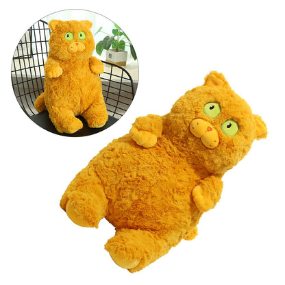 Cat Plush Toy Cute Soft Skin Friendly Fluffy Staring Short Plush Cat Hugging Sleeping Pillow for Home Brown V1294-YM0521-3117230043013