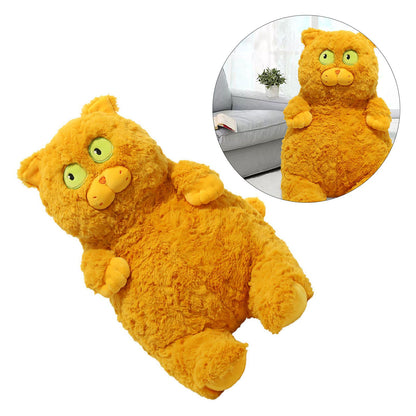 Cat Plush Toy Cute Soft Skin Friendly Fluffy Staring Short Plush Cat Hugging Sleeping Pillow for Home Brown V1294-YM0521-3117230043013