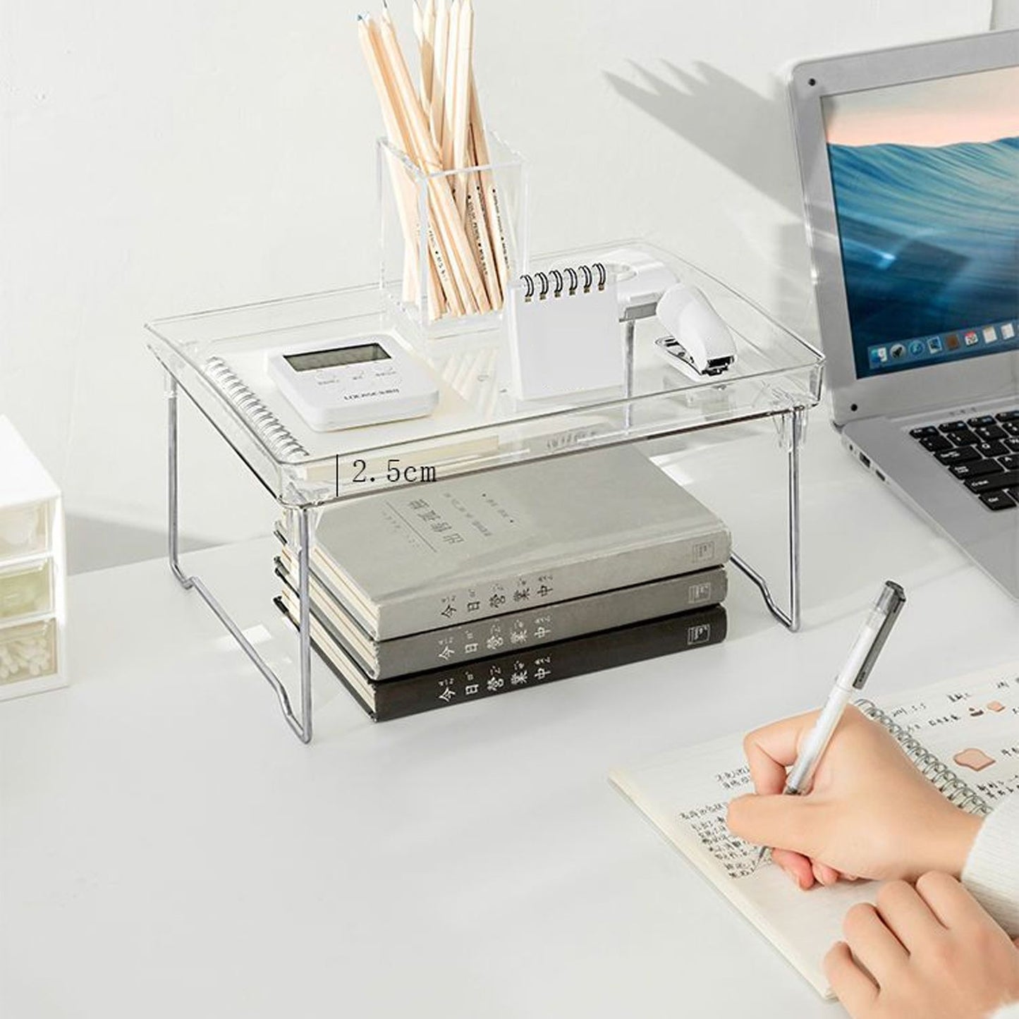 Stackable Clear Organizer Plastic Transparent Tabletop Storage Rack for Makeup Kitchen Tool Stationery One V1294-YM0521-3117230043811