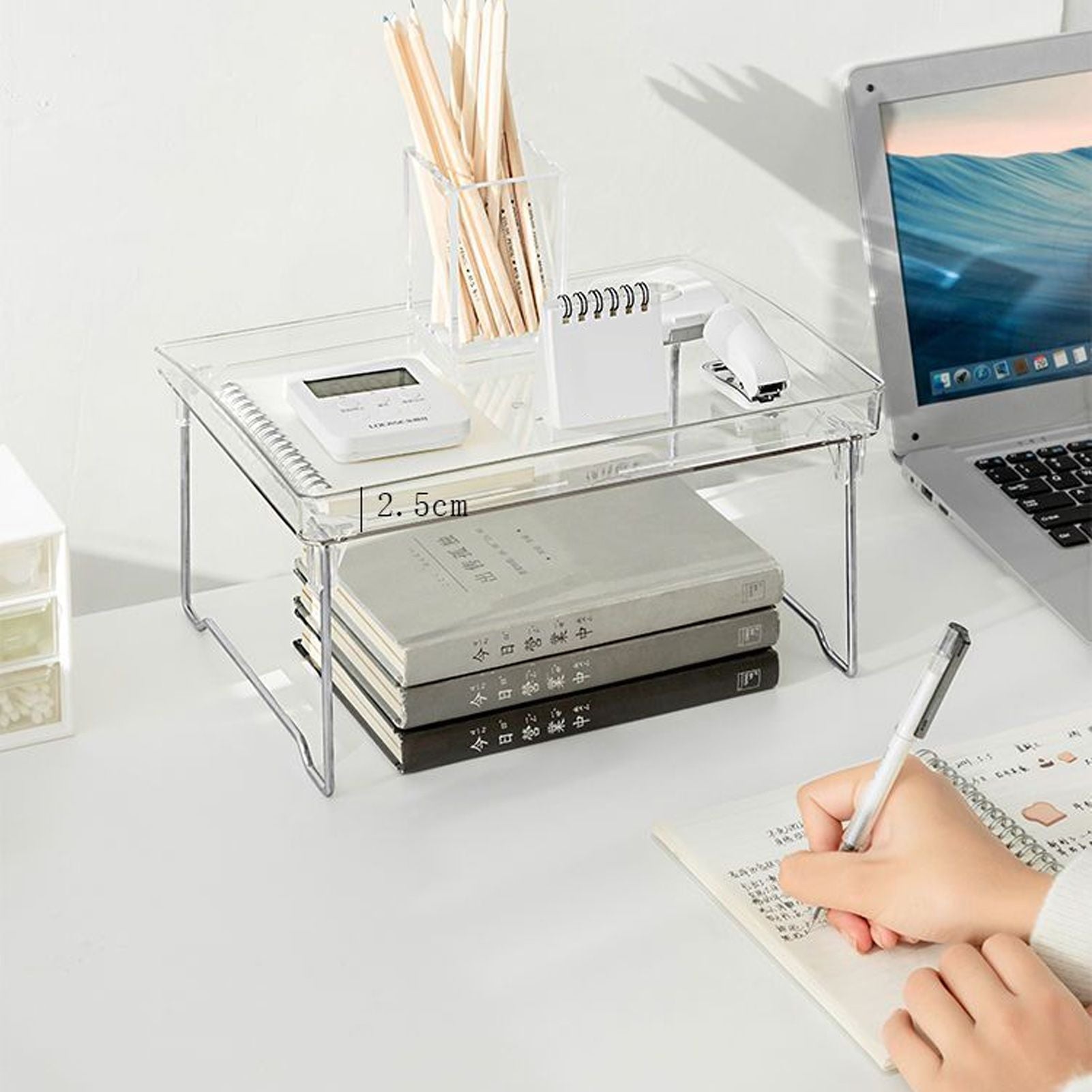 Stackable Clear Organizer Plastic Transparent Tabletop Storage Rack for Makeup Kitchen Tool Stationery One V1294-YM0521-3117230043811