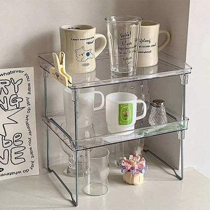 Stackable Clear Organizer Plastic Transparent Tabletop Storage Rack for Makeup Kitchen Tool Stationery One V1294-YM0521-3117230043811