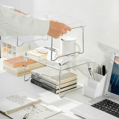 Stackable Clear Organizer Plastic Transparent Tabletop Storage Rack for Makeup Kitchen Tool Stationery One V1294-YM0521-3117230043811