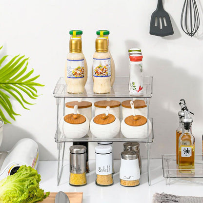 Stackable Clear Organizer Plastic Transparent Tabletop Storage Rack for Makeup Kitchen Tool Stationery One V1294-YM0521-3117230043811
