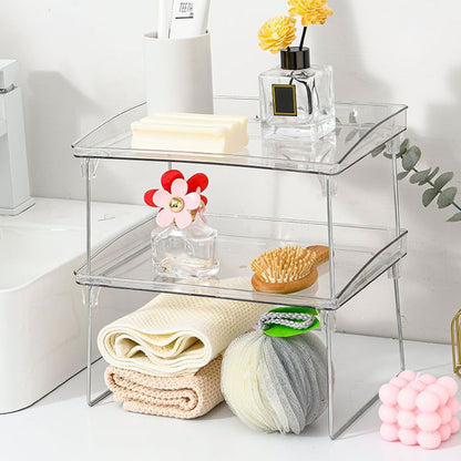 Stackable Clear Organizer Plastic Transparent Tabletop Storage Rack for Makeup Kitchen Tool Stationery One V1294-YM0521-3117230043811