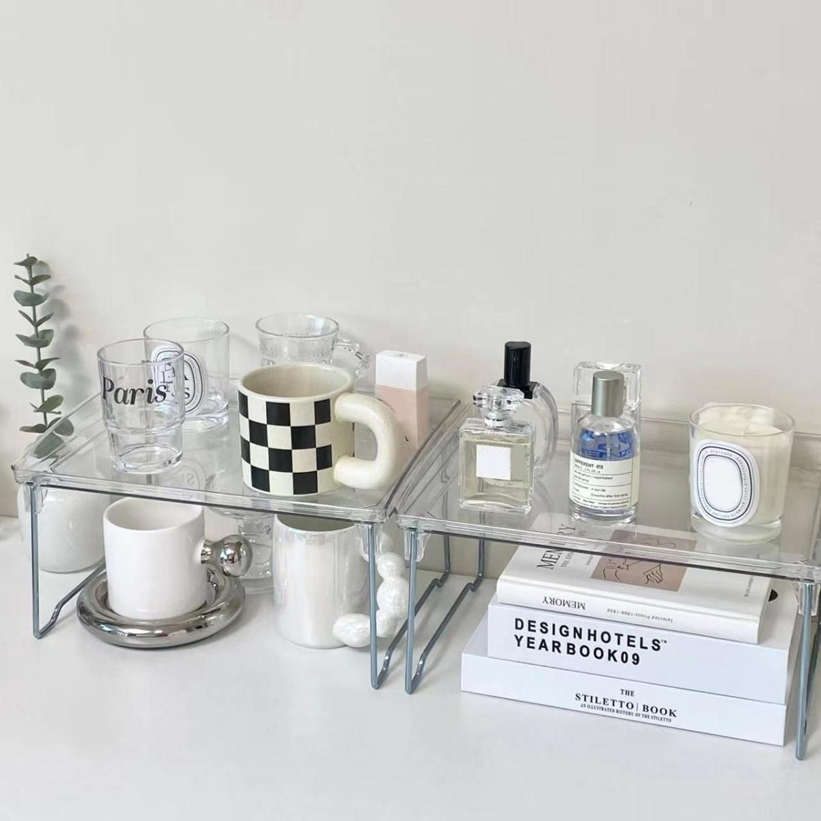 Stackable Clear Organizer Plastic Transparent Tabletop Storage Rack for Makeup Kitchen Tool Stationery One V1294-YM0521-3117230043811