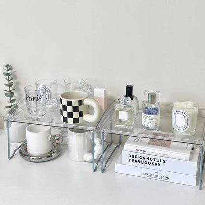 Stackable Clear Organizer Plastic Transparent Tabletop Storage Rack for Makeup Kitchen Tool Stationery One V1294-YM0521-3117230043811