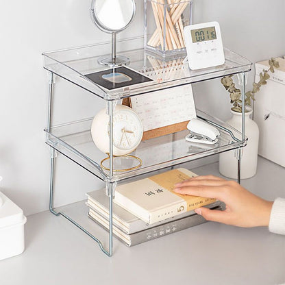 Stackable Clear Organizer Plastic Transparent Tabletop Storage Rack for Makeup Kitchen Tool Stationery One V1294-YM0521-3117230043811