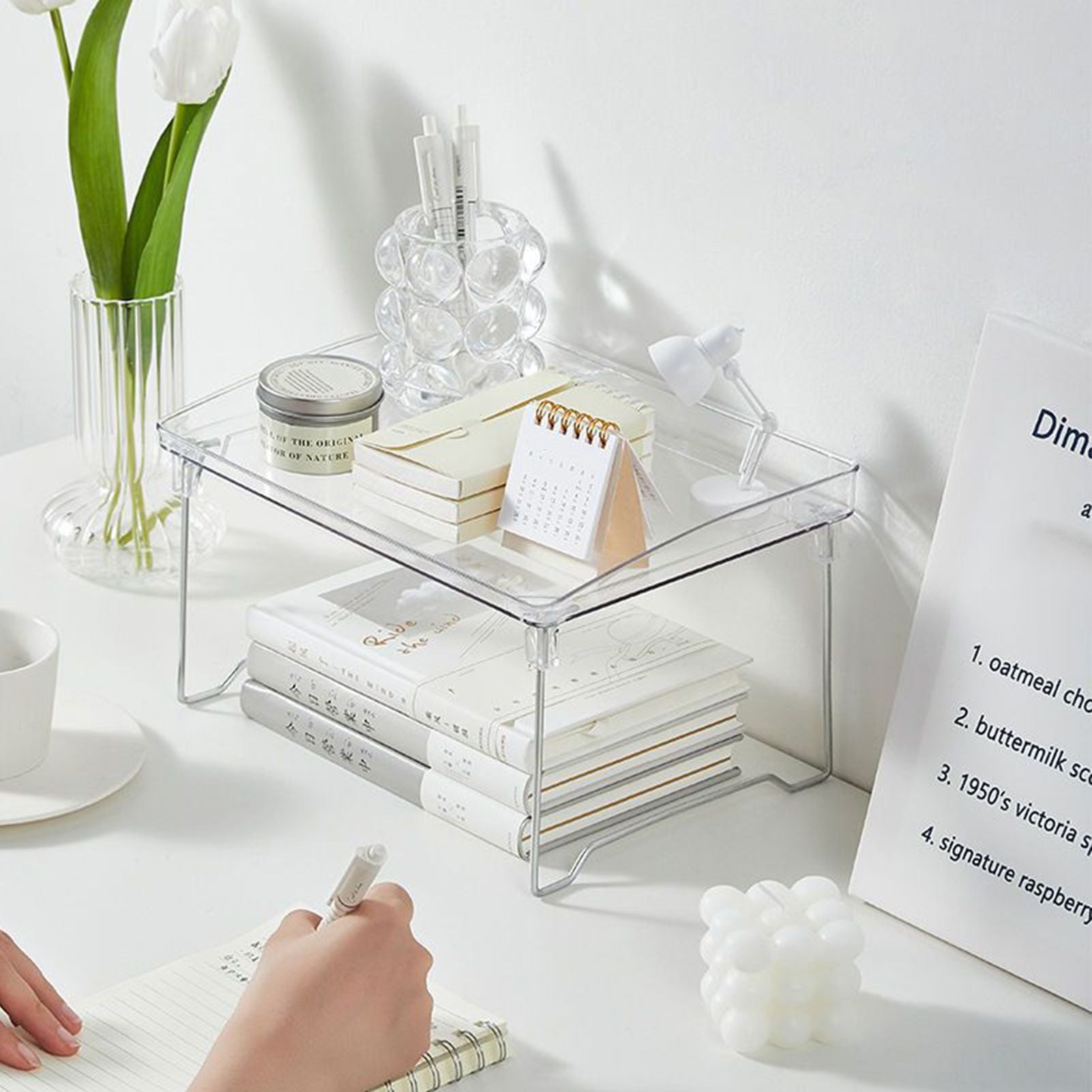 Stackable Clear Organizer Plastic Transparent Tabletop Storage Rack for Makeup Kitchen Tool Stationery One V1294-YM0521-3117230043811