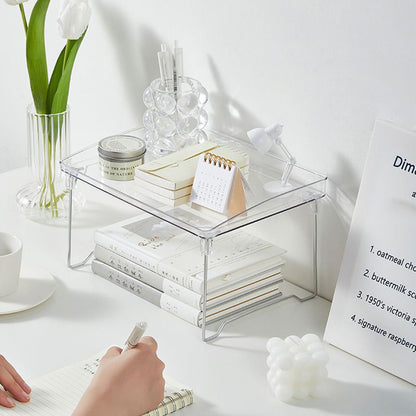 Stackable Clear Organizer Plastic Transparent Tabletop Storage Rack for Makeup Kitchen Tool Stationery One V1294-YM0521-3117230043811