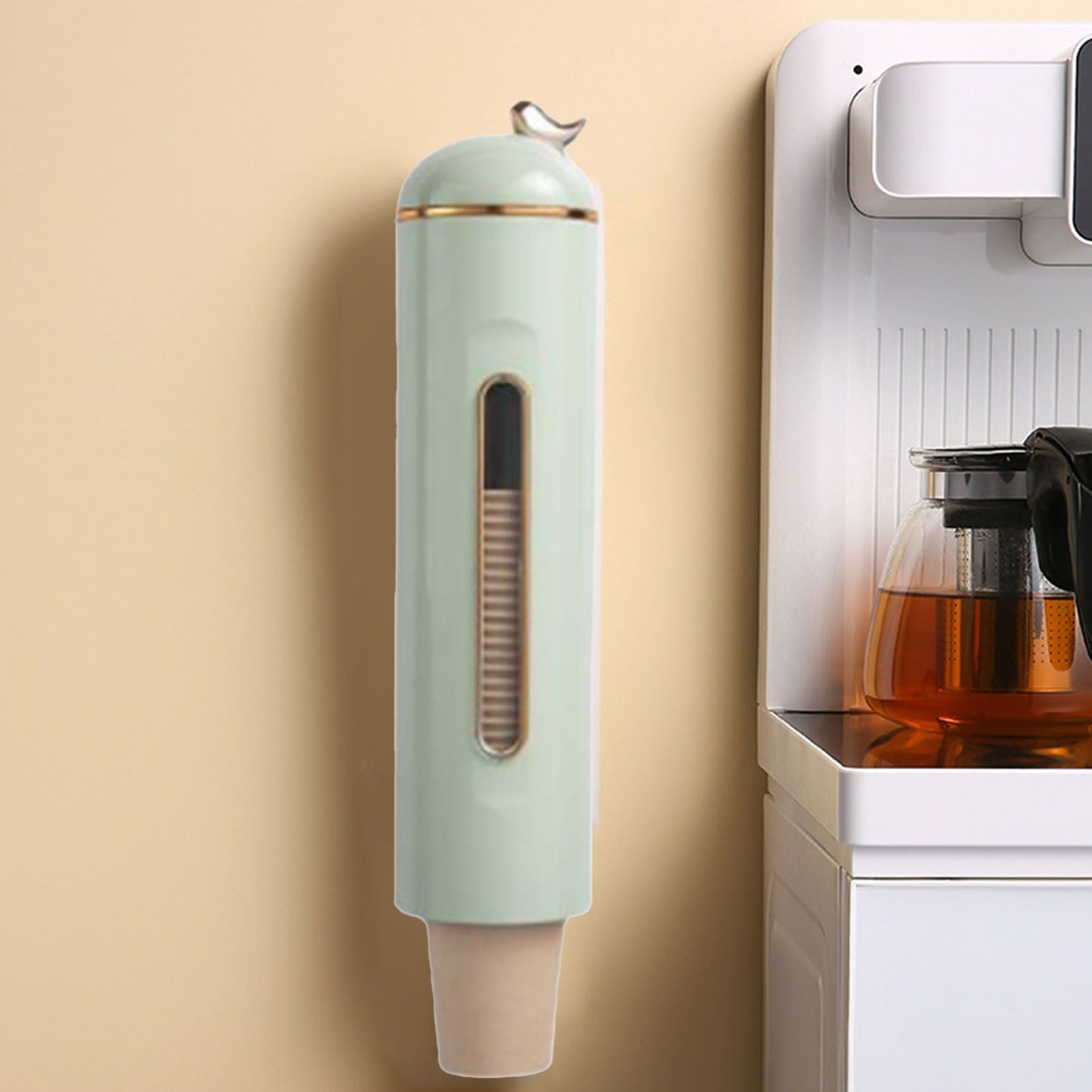 Disposable Paper Cup Organizer Large Capacity Automatic Wall Mounted Cup Dispenser for Home Office Green V1294-YM0521-3117230044812