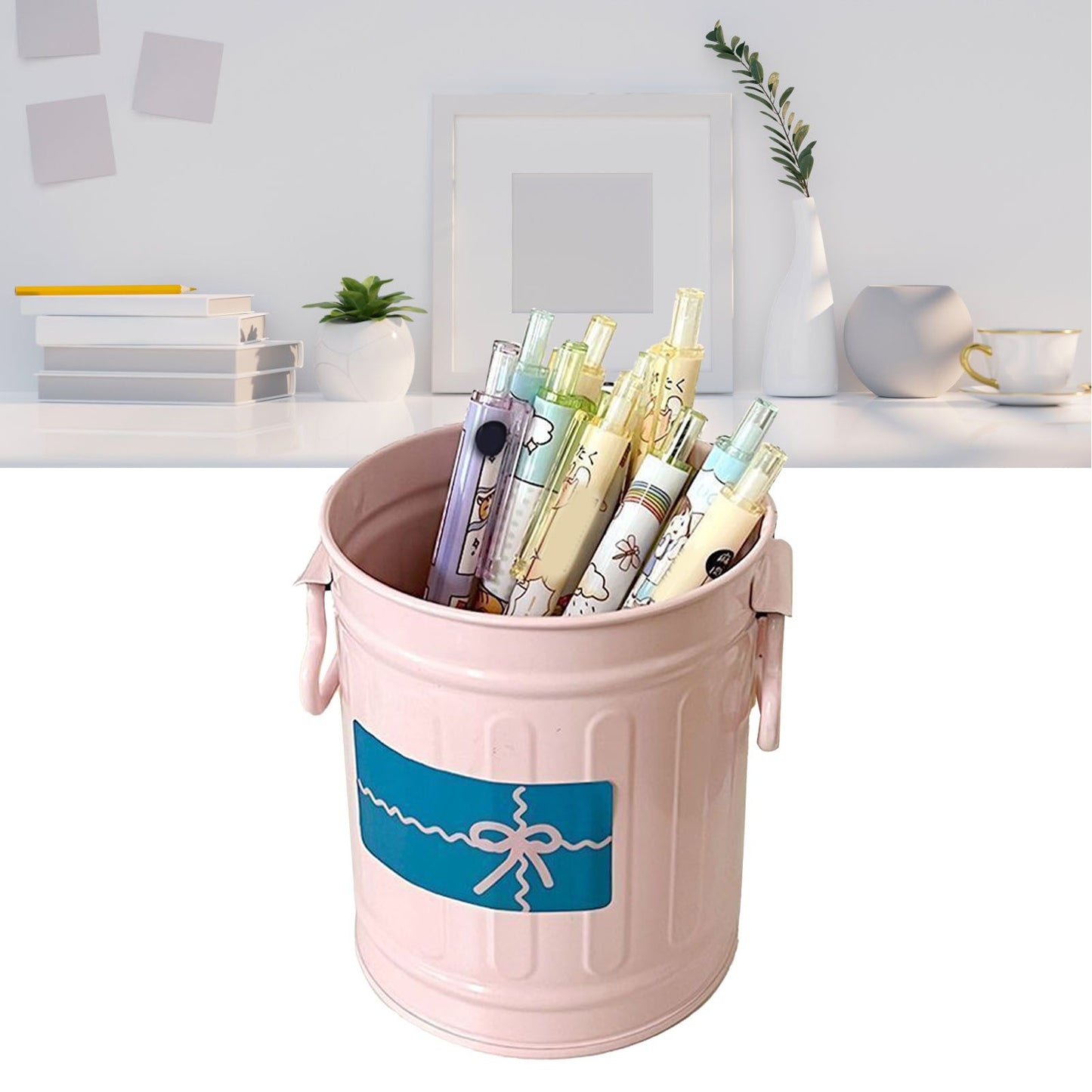 Pen Holder Metal Large Capacity Cute Practical Office Desk Pencil Holder for Study Classroom Pink Free Size V1294-YM0521-3117230045311