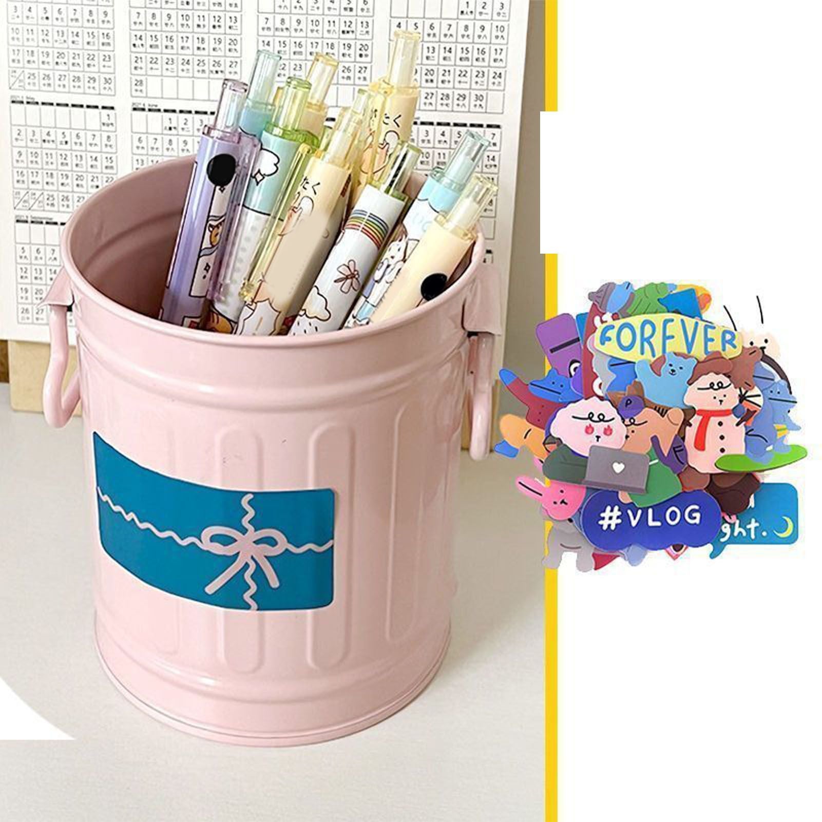 Pen Holder Metal Large Capacity Cute Practical Office Desk Pencil Holder for Study Classroom Pink Free Size V1294-YM0521-3117230045311