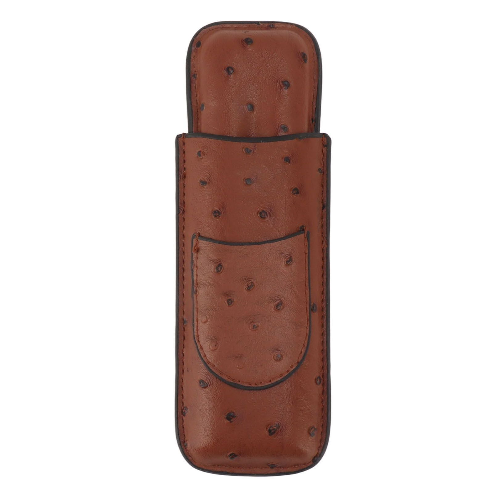 Cigar Case Holder PU Leather Brown 2 Finger Cigar Carrying Case with Front Pocket Portable for Anniversary V1294-YM0521-3117230050711