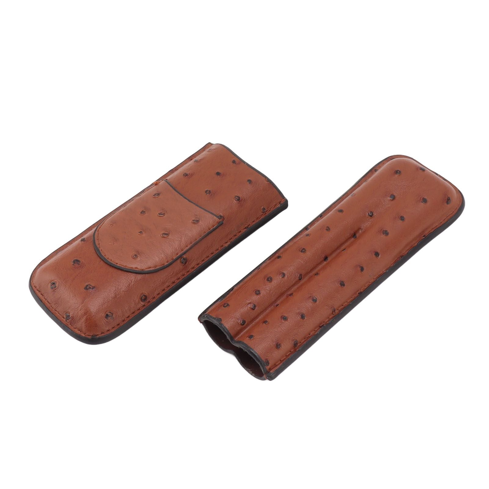 Cigar Case Holder PU Leather Brown 2 Finger Cigar Carrying Case with Front Pocket Portable for Anniversary V1294-YM0521-3117230050711