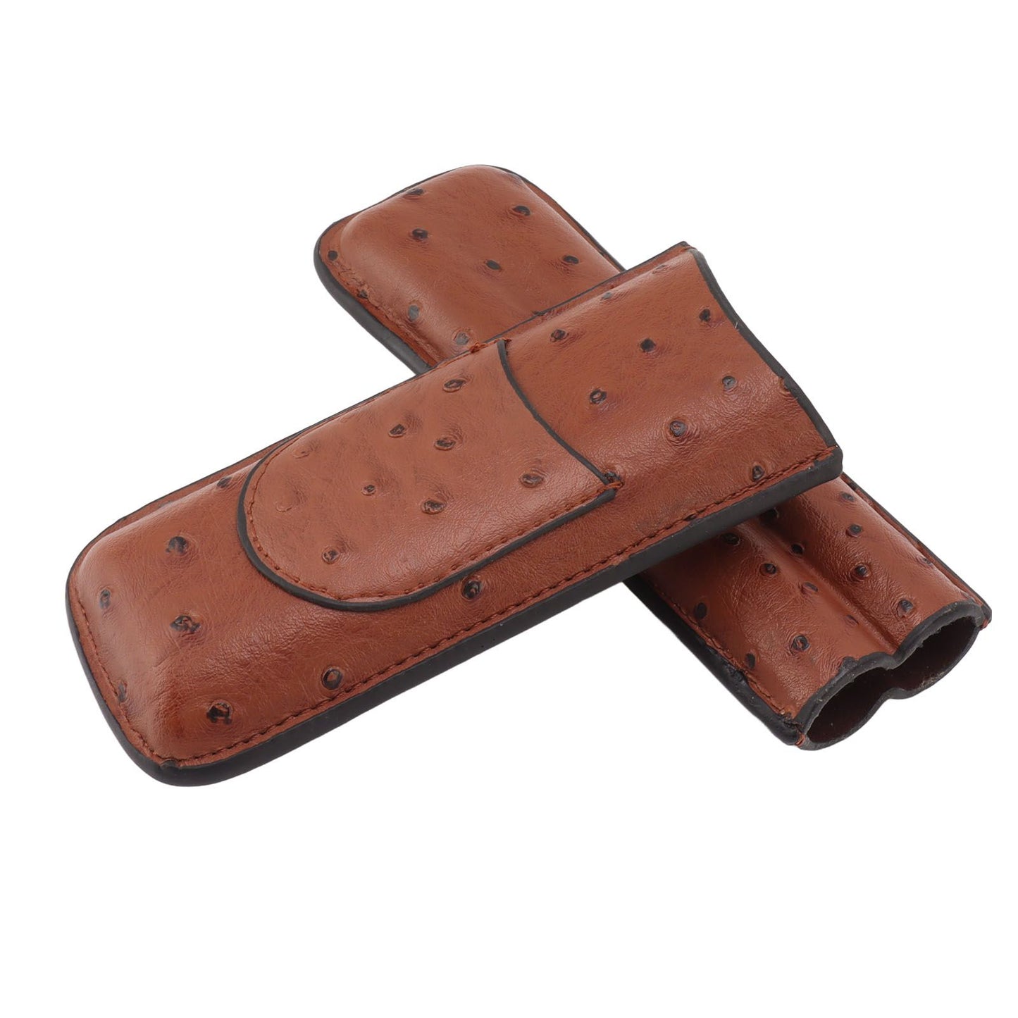 Cigar Case Holder PU Leather Brown 2 Finger Cigar Carrying Case with Front Pocket Portable for Anniversary V1294-YM0521-3117230050711