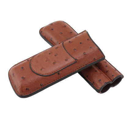 Cigar Case Holder PU Leather Brown 2 Finger Cigar Carrying Case with Front Pocket Portable for Anniversary V1294-YM0521-3117230050711