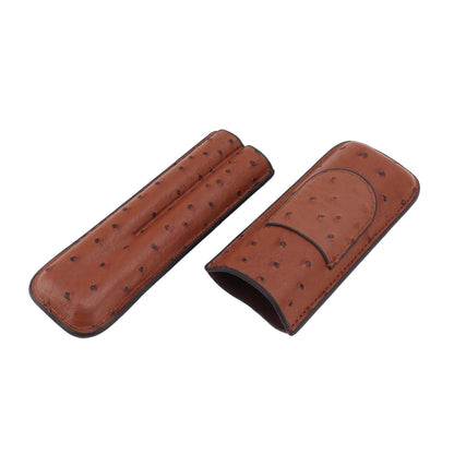 Cigar Case Holder PU Leather Brown 2 Finger Cigar Carrying Case with Front Pocket Portable for Anniversary V1294-YM0521-3117230050711