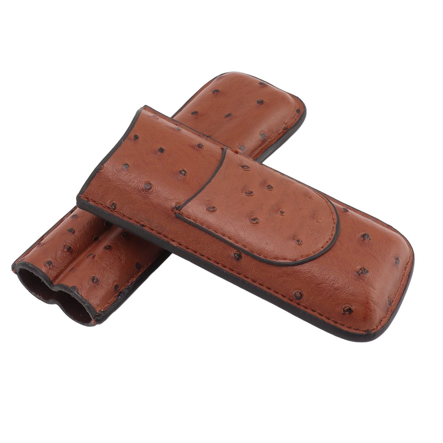 Cigar Case Holder PU Leather Brown 2 Finger Cigar Carrying Case with Front Pocket Portable for Anniversary V1294-YM0521-3117230050711