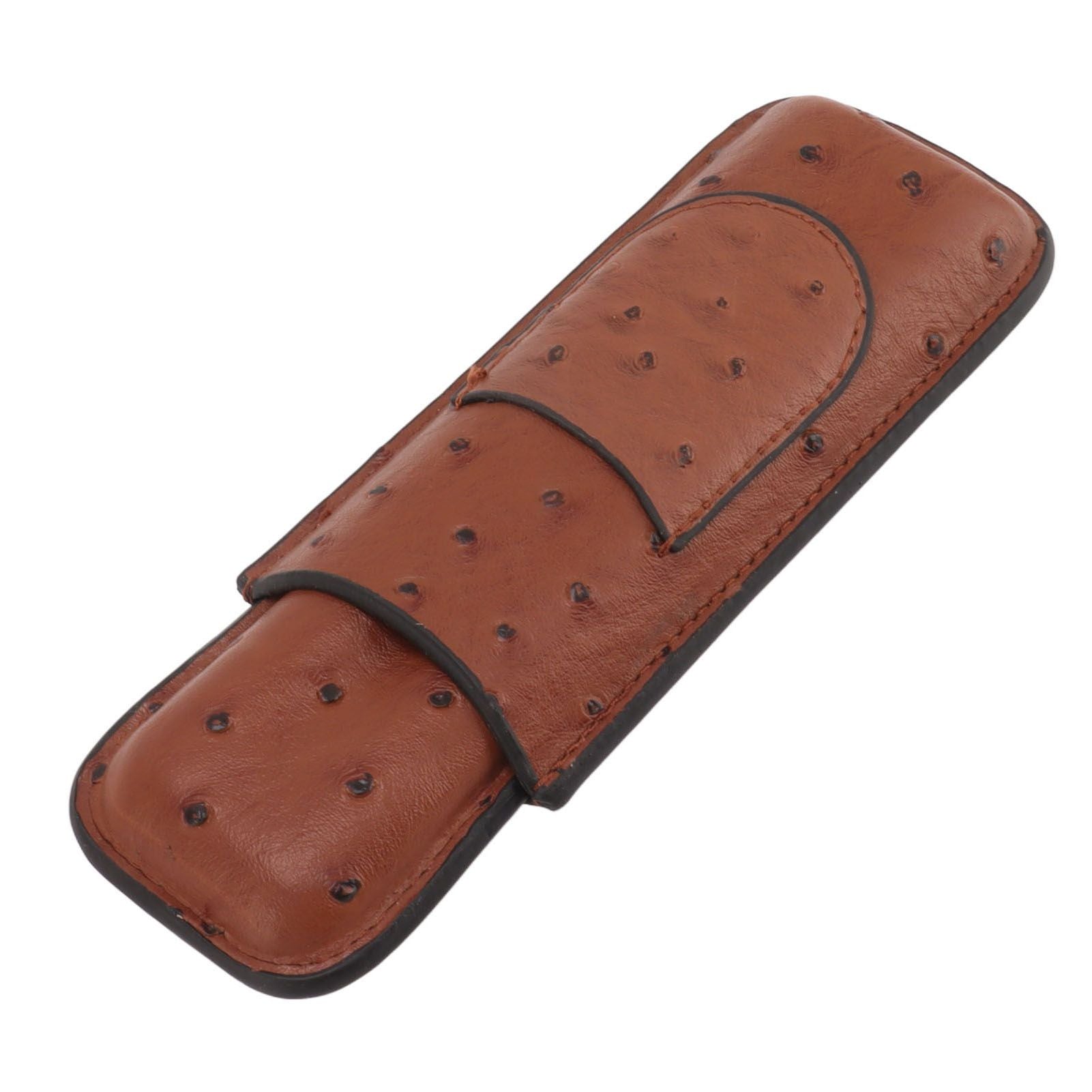 Cigar Case Holder PU Leather Brown 2 Finger Cigar Carrying Case with Front Pocket Portable for Anniversary V1294-YM0521-3117230050711