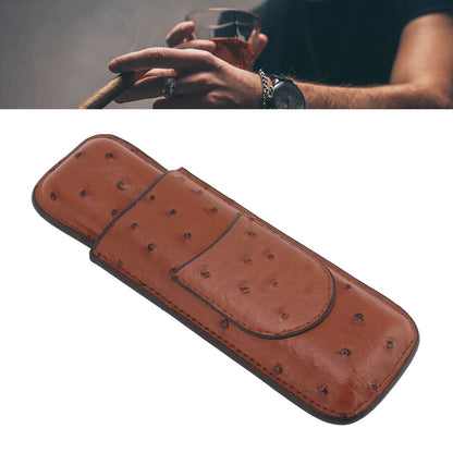 Cigar Case Holder PU Leather Brown 2 Finger Cigar Carrying Case with Front Pocket Portable for Anniversary V1294-YM0521-3117230050711