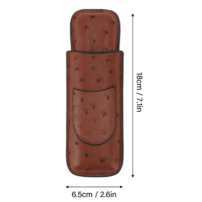 Cigar Case Holder PU Leather Brown 2 Finger Cigar Carrying Case with Front Pocket Portable for Anniversary V1294-YM0521-3117230050711