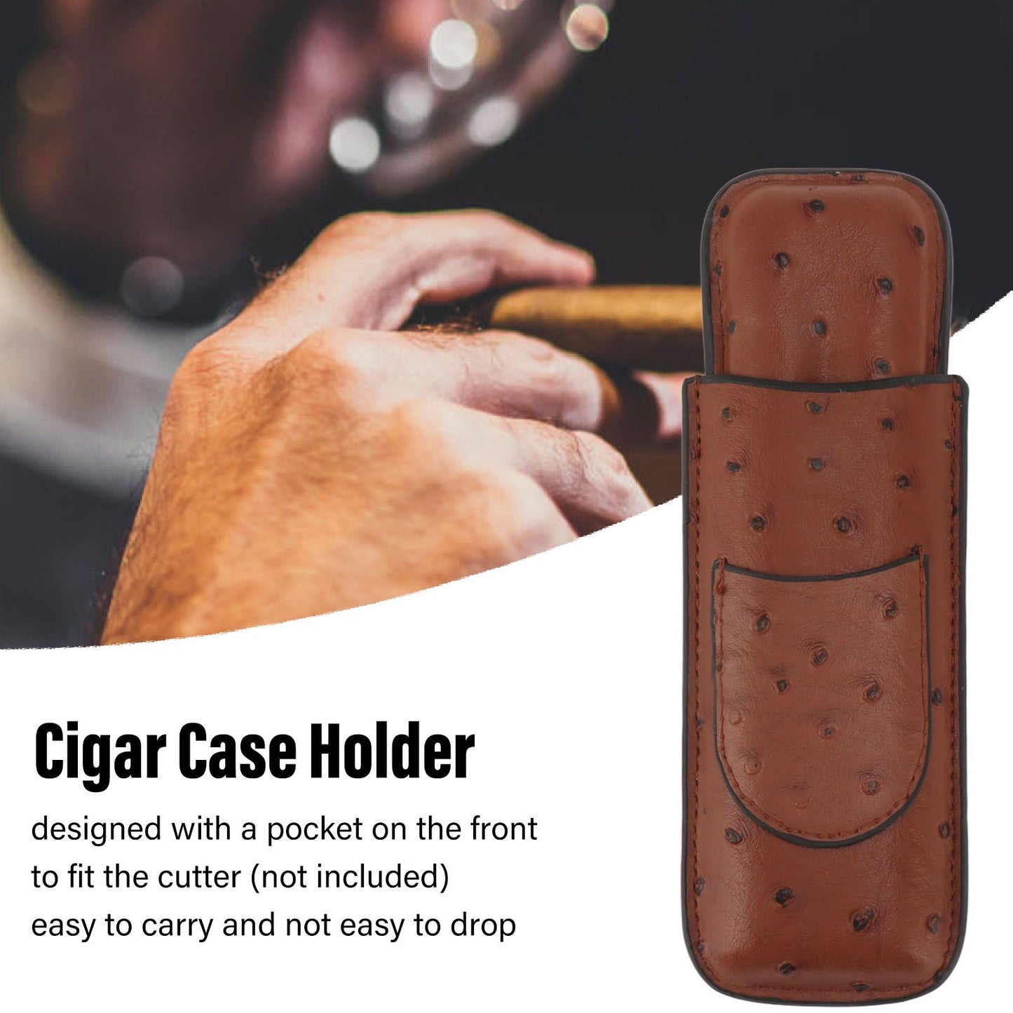 Cigar Case Holder PU Leather Brown 2 Finger Cigar Carrying Case with Front Pocket Portable for Anniversary V1294-YM0521-3117230050711