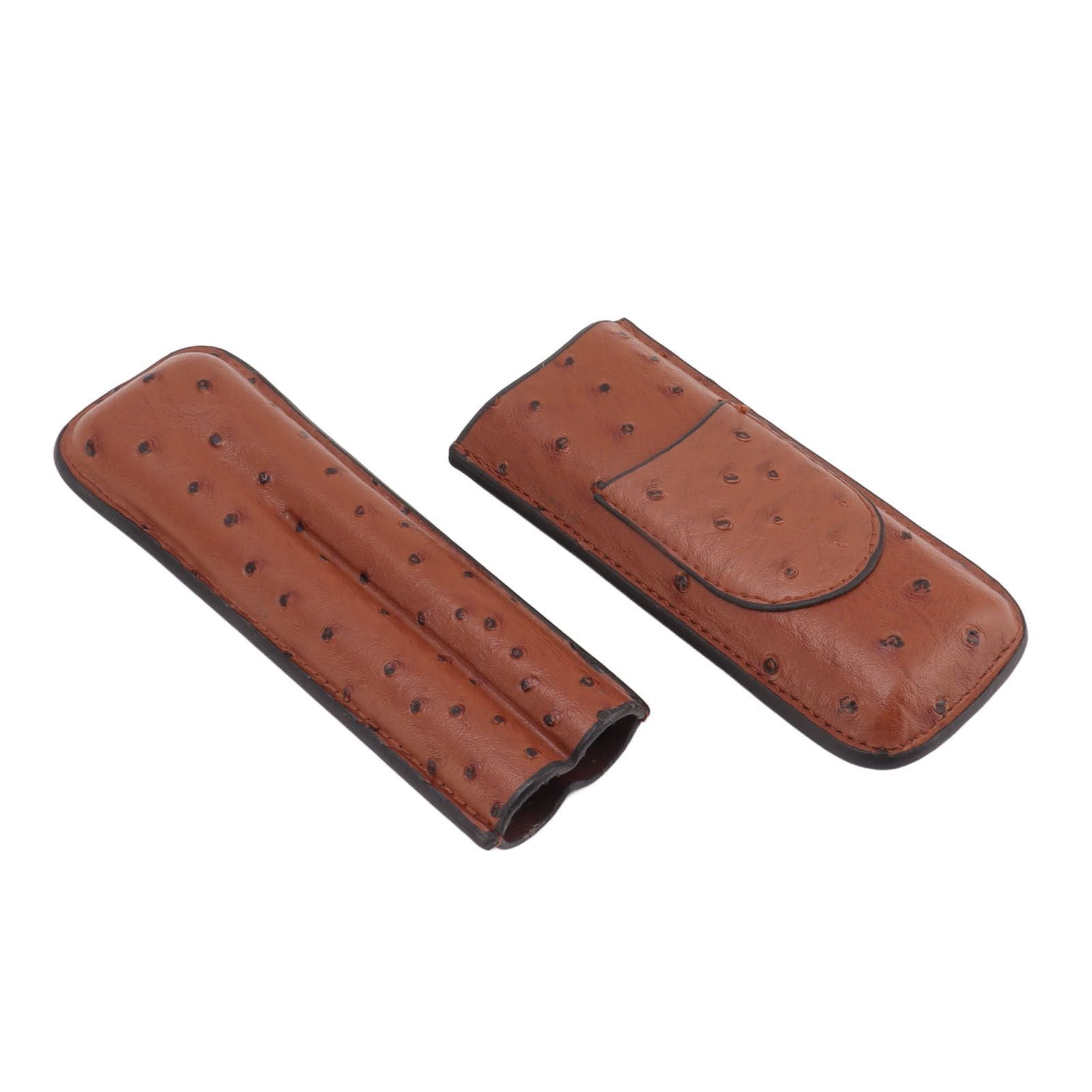 Cigar Case Holder PU Leather Brown 2 Finger Cigar Carrying Case with Front Pocket Portable for Anniversary V1294-YM0521-3117230050711